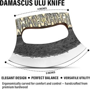 Couteau ulu artisanal avec étui en cuir – Couteaux ulu d'Alaska en acier à haute teneur en carbone à lame pleine, couteau à mezzaluna et coupe-pizza - Product Image 2