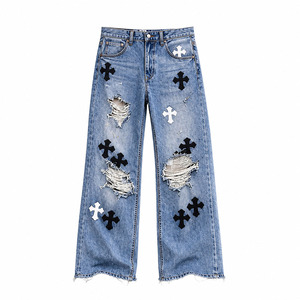 Jeans de mezclilla de corte recto de cintura media, lavado oscuro, con dobladillo vuelto, pantalones casuales juveniles para invierno, otoño y verano, color liso - Product Image 1