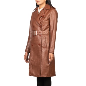 <b>Men</b> <b>Brown</b> Leather <b>Trench</b> <b>Coat</b> Double Breasted Belted Longline Jacket Stand Waterproof Vintage Elegant Fashion Outerwear Custom - Product Image 3