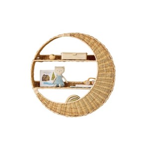 Estante de Pared Redondo de Ratán Tejido a Mano con Dos Estantes de Madera y Estante de Almacenamiento Natural Hecho a Mano en Vietnam - Product Image 2
