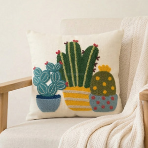 Funda de Cojín con Diseño de Cactus, Patrón de Planta del Desierto, Tamaño Personalizado, Funda de Almohada Lavable con Diseño Tufted, Decoración Boho para Sofá Cama - Product Image 1
