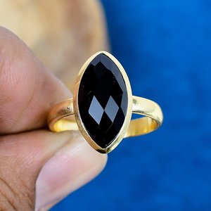 Natural Black Onyx Gemstone Marquise Shape <b>Ring</b> 18k Gold Micron Over 925 Sterling Silver - Product Image 2
