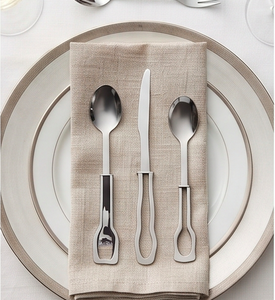 Ensemble de couverts minimalistes en acier inoxydable, 3 pièces, finition miroir, compatibles lave-vaisselle, pour les dîners de mariage - Product Image 1