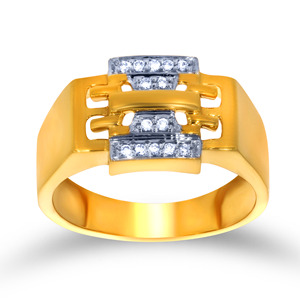 Modern 18K Gold Diamond Link Design <b>Ring</b> <b>for</b> <b>Men</b> Wedding Band Designer Yellow Gold <b>Men's</b> Diamond <b>Ring</b> with Contemporary Link - Product Image 1