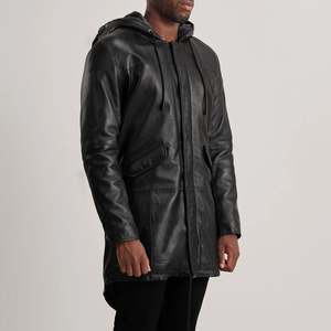 Chaqueta Larga de Cuero Genuino para Hombre con Capucha y Forro de Piel Sintética, Cierre de Cremallera, Estilo Casual para Invierno - Product Image 4