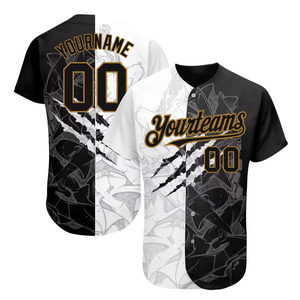 Camiseta de Béisbol y Sóftbol Unisex Personalizada, Cuello en V, Manga Corta, Cierre de Botones, Negra, Blanca y Dorada, Sublimada, de Malla Transpirable, con Estampado de Garra - Product Image 4
