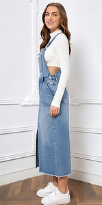 Vestidos de Verano con Bolsillos, Corte Regular, Estilo Romántico Vintage, Vestido Tipo Pinafore de Mezclilla Tejida para Primavera y Otoño - Product Image 5