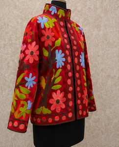 Veste Bohème Multicolore Écologique avec Broderie Florale Botanique, Col Mandarin, Faite à la Main à Jaipur, Vente en Gros, Exportation - Product Image 3