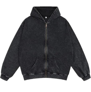 Vintage Streetwear Acid Wash Oversized <b>Black</b> Color <b>Hoodie</b> Heavyweight Pullover Hooded Sweatshirt Custom Logo Terry <b>Zipper</b> <b>Hoodie</b> - Product Image 6