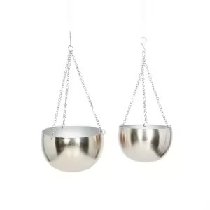 Modern Hanging Metal <b>Plant</b> Pot Circular Design Chrome Plated Indoor Outdoor Use Flower Planter Minimalist Style - Product Image 6