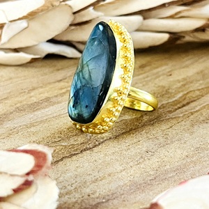 Hot Selling Boho Gemstone <b>Ring</b> Vintage Brass <b>Rings</b> for Women 18k Gold Plated Beaded Tribal <b>Statement</b> for Wholesale/OEM/ODM - Product Image 4