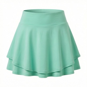 Jupe courte évasée taille haute pour femme, couleur unie, volants, coupe trapèze, respirante, en spandex et polyester tricoté, toutes saisons - Product Image 1