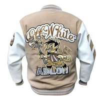 Blouson de baseball uni pour homme, style Letterman coupe-vent, avec manches brodées, en laine légère