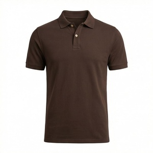 Polo en piqué à manches courtes pour homme, couleur marron, coupe classique, tricot uni, design décontracté - Product Image 1