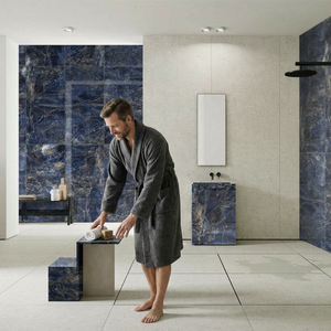 Carrelage en céramique pleine masse brillant 60x120 bleu silex, carrelage mural et de sol en porcelaine émaillée polie effet marbre, carrelage en porcelaine blanc Panda - Product Image 1