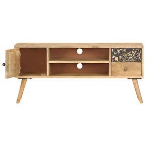 Meuble TV en bois de manguier naturel avec accents noirs - Product Image 4