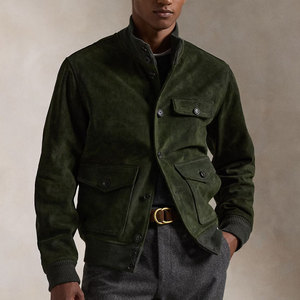 Men's Retro Brown <b>Suede</b> <b>Jacket</b> Best Vintage Short <b>Bomber</b> Crocheted Leather Fabric Winter Wear Men <b>Suede</b> <b>Jacket</b> - Product Image 1