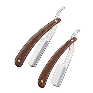 Navaja de Afeitar Profesional Manual Desechable Curva y Recta para Hombre, Mango de Madera, Diseño de Araña, Limpieza Facial, Acero Inoxidable - Product Image 1