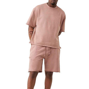 Ensemble tendance homme : T-shirt à manches courtes et short, 2 pièces, col rond, couleur rose délavée, confortable pour l'été - Product Image 3