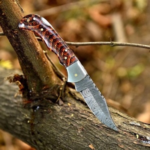 Custom Handmade Damascus Straight Folding Pocket Knife Heavy Duty OEM OBM Leather Sheath Outdoor Utility EDC TARJ ENTERPRISES - Product Image 4