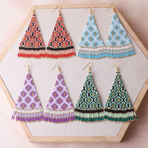 Pendientes de Moda Vintage Hechos a Mano con Cuentas y Borlas de Flores Pequeñas, Estilo Étnico, Pendientes de Cuentas de Arroz Trenzadas, Joyería para Mujer, Venta al por Mayor - Product Image 1