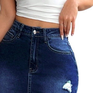 Falda lápiz vaquera elástica azul oscuro para mujer, de cintura alta, ajustada, midi, informal, de corte regular, para uso diario, clásica, otoño/invierno - Product Image 4