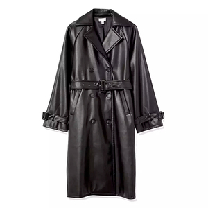 Solid Trader Top Quality Breathable Light Weight Weatherproof Outside Fabric Classical Buttoned Coat Womens <b>Long</b> <b>Leather</b> <b>Jacket</b> - Product Image 5