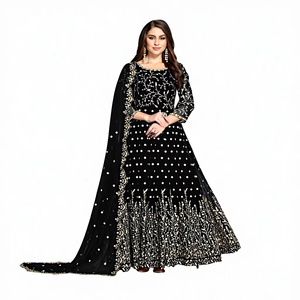 Traje Salwar Kameez Anarkali de Alta Calidad para Mujer, Diseño de Lujo con Bordado y Piel Sintética, Ideal para Bodas y Fiestas Tradicionales - Product Image 1