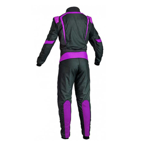 Combinaison de course moto homme personnalisée avec logo, noire et violette, à blocs de couleur, manches longues, respirante, en polyester, toutes saisons - Product Image 2