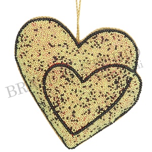 Adornos Navideños de Terciopelo y Satén Hechos a Mano por Brazeal Studio, Ecológicos, con Cuentas Bordadas, Personalizados, de 4 Pulgadas (10 cm), Color Dorado de Fábrica - Product Image 1