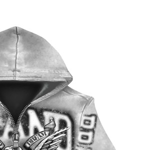 Sweat-shirt à capuche zippé pour homme, imprimé aigle gris, impression numérique, streetwear hip-hop, service OEM - Product Image 3