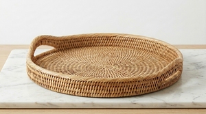 Bandeja Redonda de Mimbre Hecha a Mano con Asas para Fácil Transporte, Cesta Decorativa de Almacenamiento para Salas de Estar, Cocinas y Baños - Product Image 5