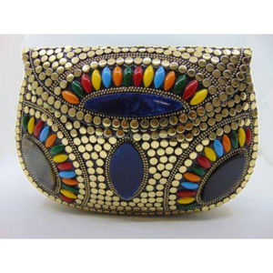 Latest Arrival Multicolor Brass Inlays <b>Handbag</b> with Circular Inlay Design and <b>Chain</b> <b>Strap</b> for Women Ethnic Party Look - Product Image 6