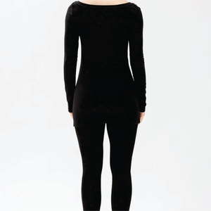 T-shirt Henley noir à col rond et manches longues pour femme, boutons, coupe classique, tricoté, couleur unie, respirant, avec logo, 100 % coton, idéal pour l'été - Product Image 2
