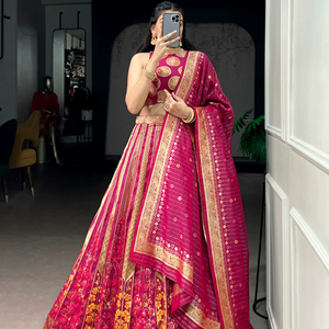 Designer Ethnic Wear Kanchipuram Silk Lehenga Choli With Zari Weaving & Embroidered Dupatta for Weddings Festivals Parties - Product Image 1