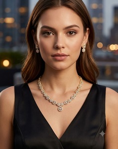 Sparkling Flower <b>Charm</b> <b>Necklace</b> Set With Matching Drop Earrings Designer Ethnic Party Wear Jewelry <b>For</b> Women And Girls Wholesale - Product Image 2