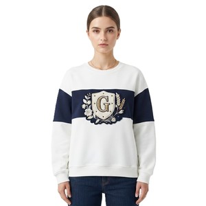High Quality Oversized Long Sleeve Top Custom Women's 100% Cotton Color <b>Block</b> Crewneck Sweatshirt Casual Knit Pullover Hoodies - Product Image 3