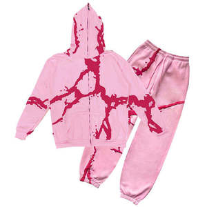 Ensemble de survêtement décontracté à capuche pour l'hiver, couleur unie, effet délavé, style streetwear, pour un look délavé et évasé - Product Image 6