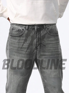 กางเกงยีนส์เดนิมทรงตรงสีเทาสำหรับผู้ชาย ยี่ห้อ BLOODLINE รุ่น Stonewashed เอวกลาง ผ้าฝ้าย สไตล์ลำลองสำหรับฤดูใบไม้ร่วง - Product Image 4