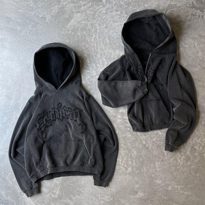 French Terry Slim Fit 500 Gsm Custom Puff Screen Printing Gray Color Custom Stitched Graphic <b>Drop</b> Shoulder Heavyweight Hoodie - Product Image 1