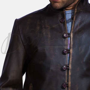 Chaqueta de Cuero Marrón Oscuro para Hombre, Estilo Vintage con Botones, Piel de Oveja Auténtica, Corte Ajustado, Abrigo Informal para Otoño e Invierno - Product Image 1