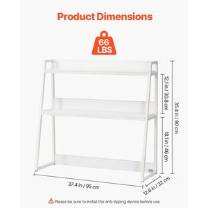 Estantería de escritorio blanca de 2 niveles, organizador de cajones, 37,4 \ "X 12,6 \" X 35,4 \ ", almohadillas antideslizantes para pies, estante de almacenamiento de escritorio, estante de exhibición para - Product Image 3