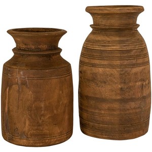 Jarrones Decorativos de Madera de Mango Tallados a Mano al por Mayor |   Decoración Artesanal Marrón Natural - Product Image 1