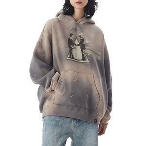 เสื้อฮู้ดซิปสตรีทแวร์ทรงโอเวอร์ไซส์สั่งทำได้ แจ็คเก็ตแบบมีซิป สีสันตัดกัน ยูนิเซ็กส์ ทรงหลวม สไตล์วินเทจ สำหรับฤดูหนาว ผ้าฝ้ายเทอร์รี่ 100% - Product Image 1