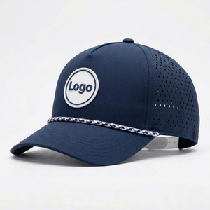 Casquette de sport unisexe en PVC avec logo personnalisé, patch en caoutchouc, trous découpés au laser, pour activités de plein air, baseball, golf, tennis, visière incurvée, structure rigide - Product Image 1