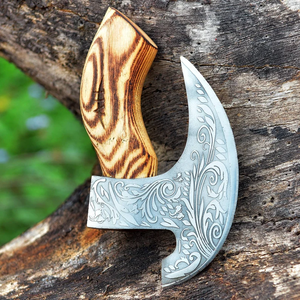 High Quality Hand Forged Viking Style Stainless Steel Tomahawk Hatchet <b>Wooden</b> Handle Leather Sheath Etched Kitchen Knife THEWIZ - Product Image 5
