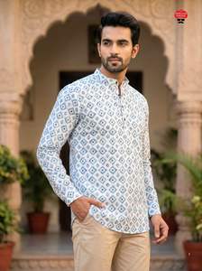 Camisa Kurta de Algodón Premium Estampada para Hombre, Mangas Largas, Diseño Casual, Ropa Étnica - Product Image 6
