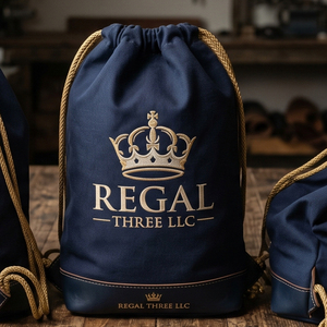 Regal Three Llc Canvas <b>Drawstring</b> <b>Backpack</b> Luxury Navy Blue With Gold Crown Logo Unisex Daily Use Sports Workout <b>Drawstring</b> Bags - Product Image 2