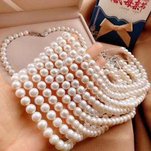 Collar de Perlas de Agua Dulce de Plata 925 con Cuentas Redondas de 7-8 mm, Diseño Natural Simple, Luz Intensa y Ligeras Imperfecciones - Product Image 2