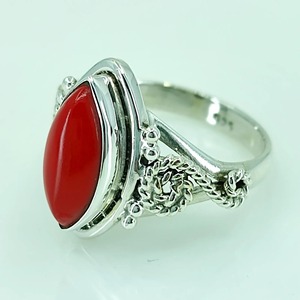Bague pour femme Jeweltech en argent sterling 925, faite à la main, sertie de corail rouge taille marquise, qualité supérieure, 6 grammes - Product Image 2